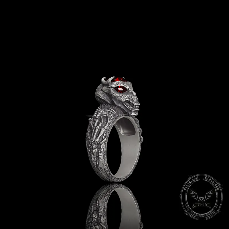 Red Eyed Demon Skull Sterling Silver Ring sold by GTHIC product image thumbnail 3