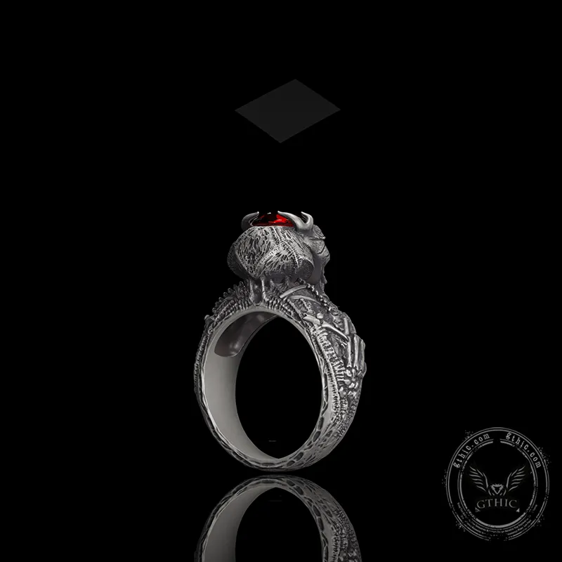 Red Eyed Demon Skull Sterling Silver Ring sold by GTHIC product image thumbnail 5