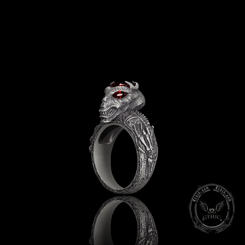 Red Eyed Demon Skull Sterling Silver Ring sold by GTHIC product image thumbnail 4