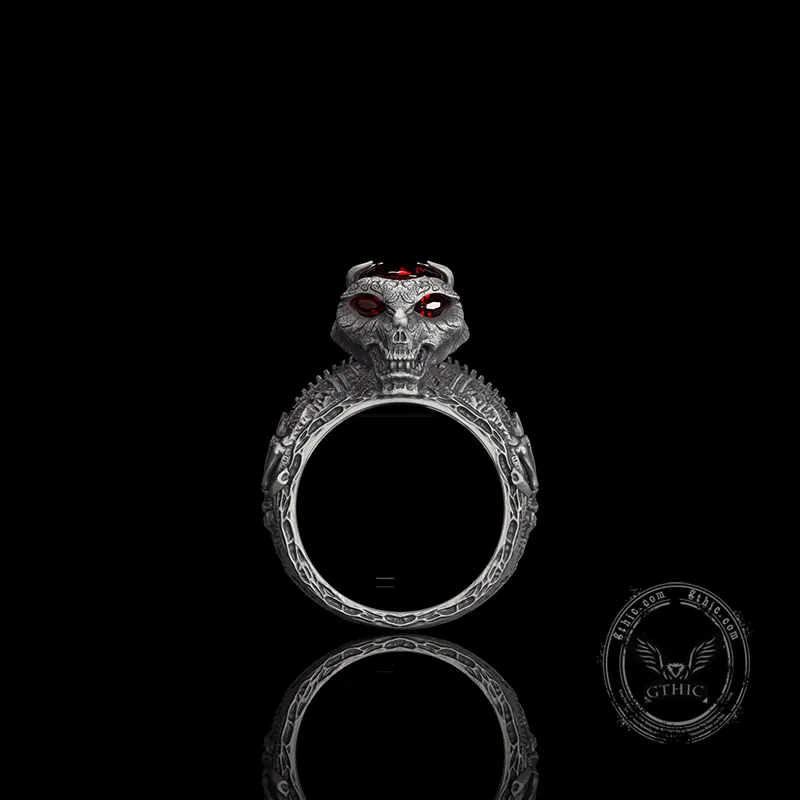 Red Eyed Demon Skull Sterling Silver Ring sold by GTHIC product image thumbnail 2