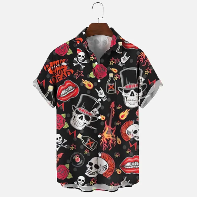 Punk Skull Print Polyester Hawaiian Shirt sold by GTHIC