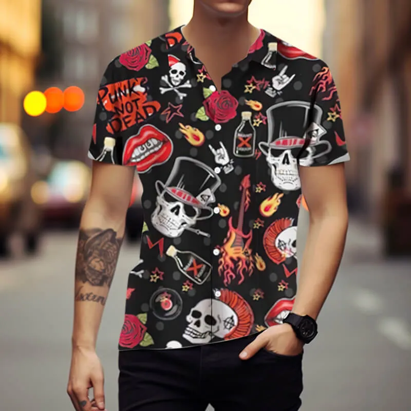 Punk Skull Print Polyester Hawaiian Shirt sold by GTHIC product image thumbnail 2