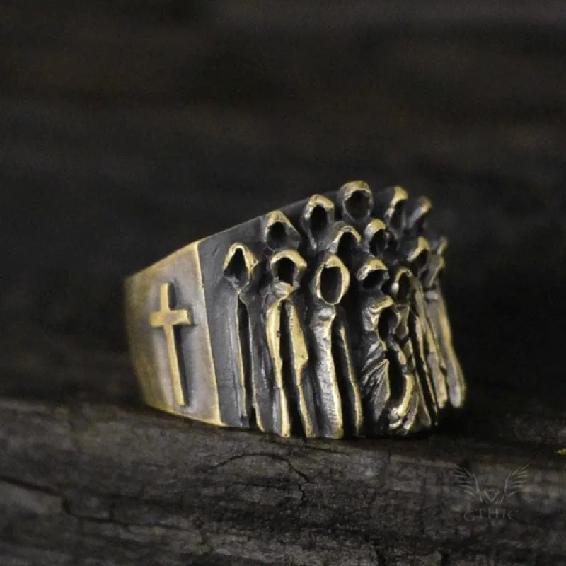 Vintage Ruin Cross Brass Sterling Silver Skull Ring sold by GTHIC