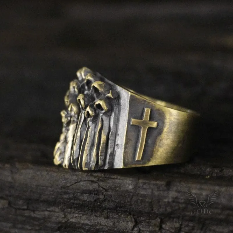 Vintage Ruin Cross Brass Sterling Silver Skull Ring sold by GTHIC product image thumbnail 5