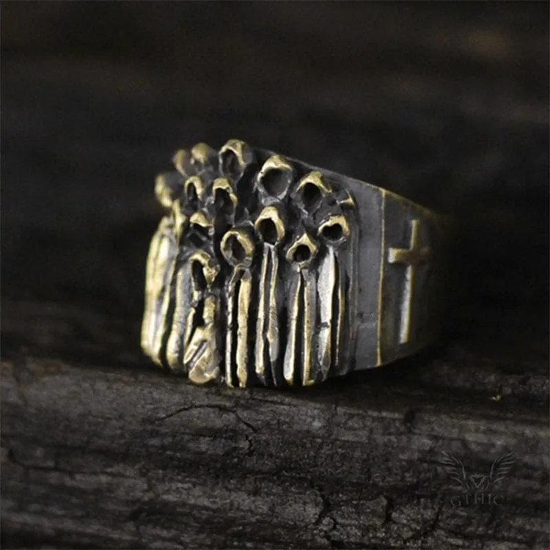 Vintage Ruin Cross Brass Sterling Silver Skull Ring sold by GTHIC product image thumbnail 4