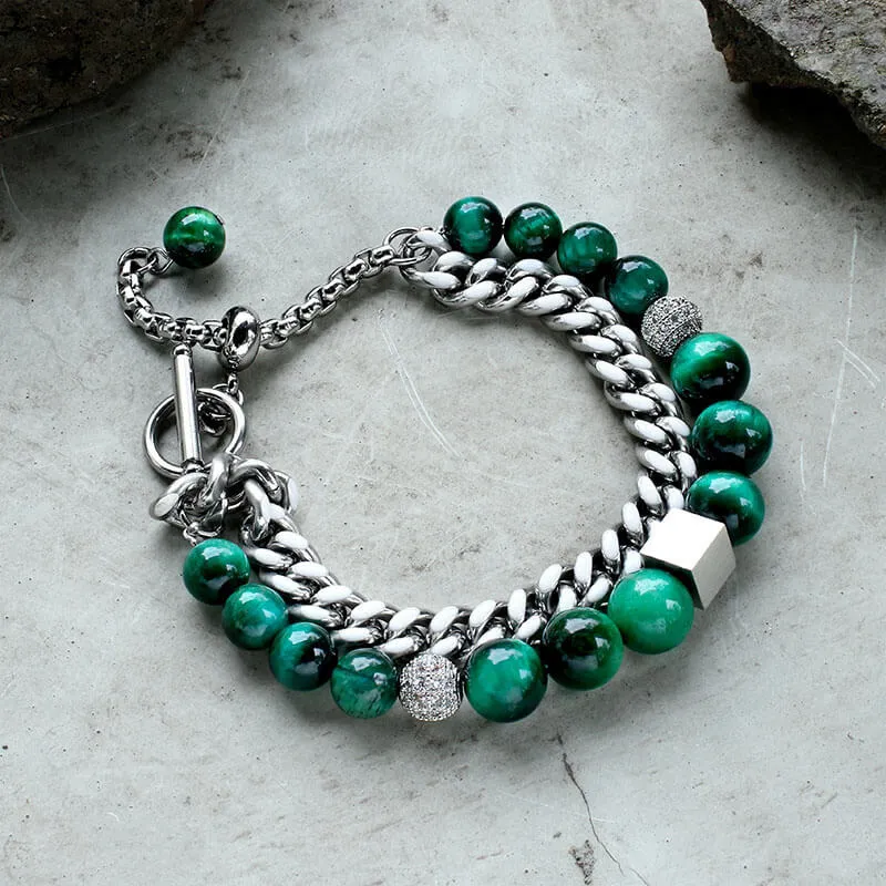 Green Tiger Eye Stainless Steel Bracelet sold by GTHIC