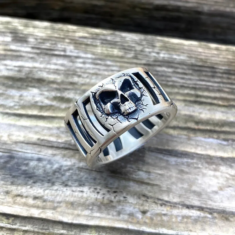 Out Of The Cage Sterling Silver Skull Ring sold by GTHIC
