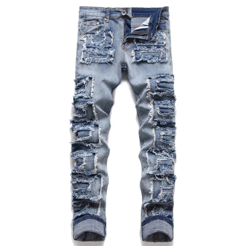 Vintage Skinny Ripped Patch Cotton Pants sold by GTHIC