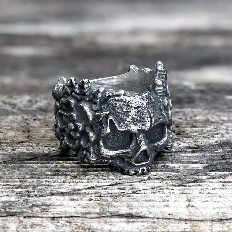 Mexican Flower Stainless Steel Sugar Skull Ring sold by GTHIC