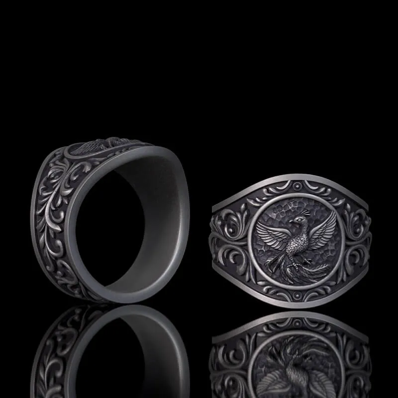 Floral Scrolls Phoenix Sterling Silver Ring sold by GTHIC
