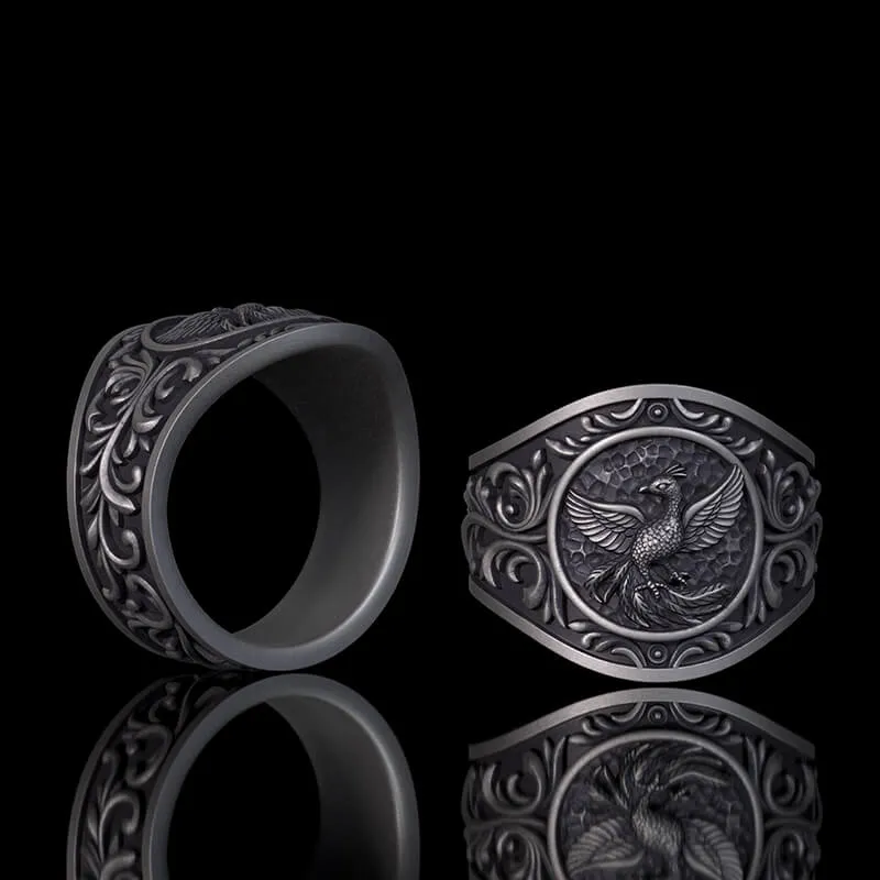 Floral Scrolls Phoenix Sterling Silver Ring sold by GTHIC