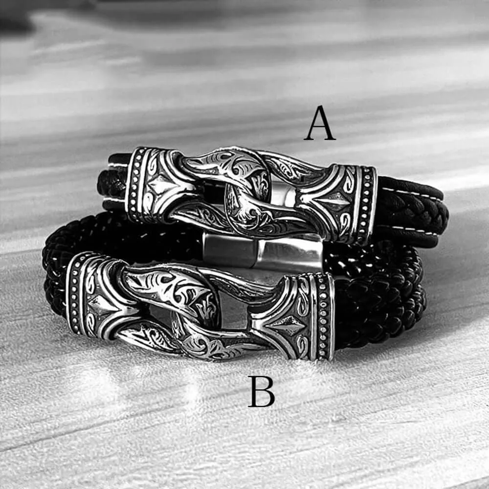 Carved Viking Stainless Steel Leather Bracelet sold by GTHIC product image thumbnail 5