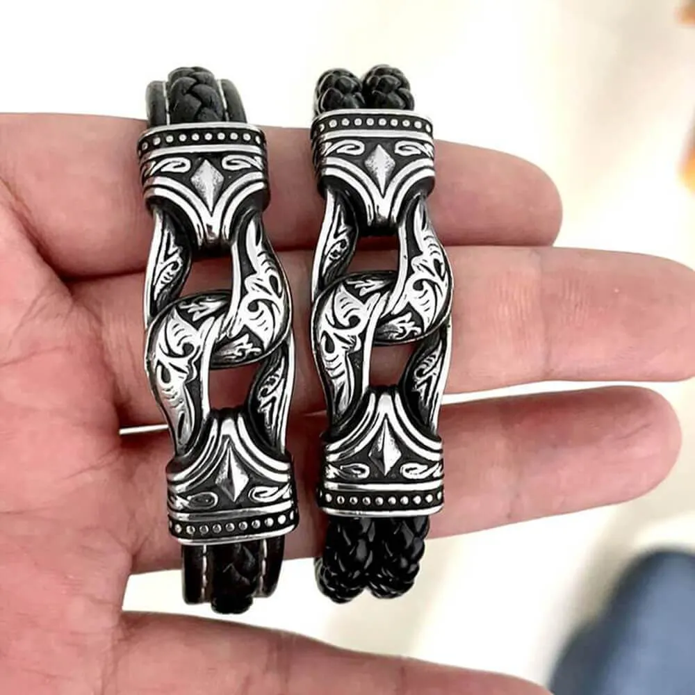 Carved Viking Stainless Steel Leather Bracelet sold by GTHIC product image thumbnail 4