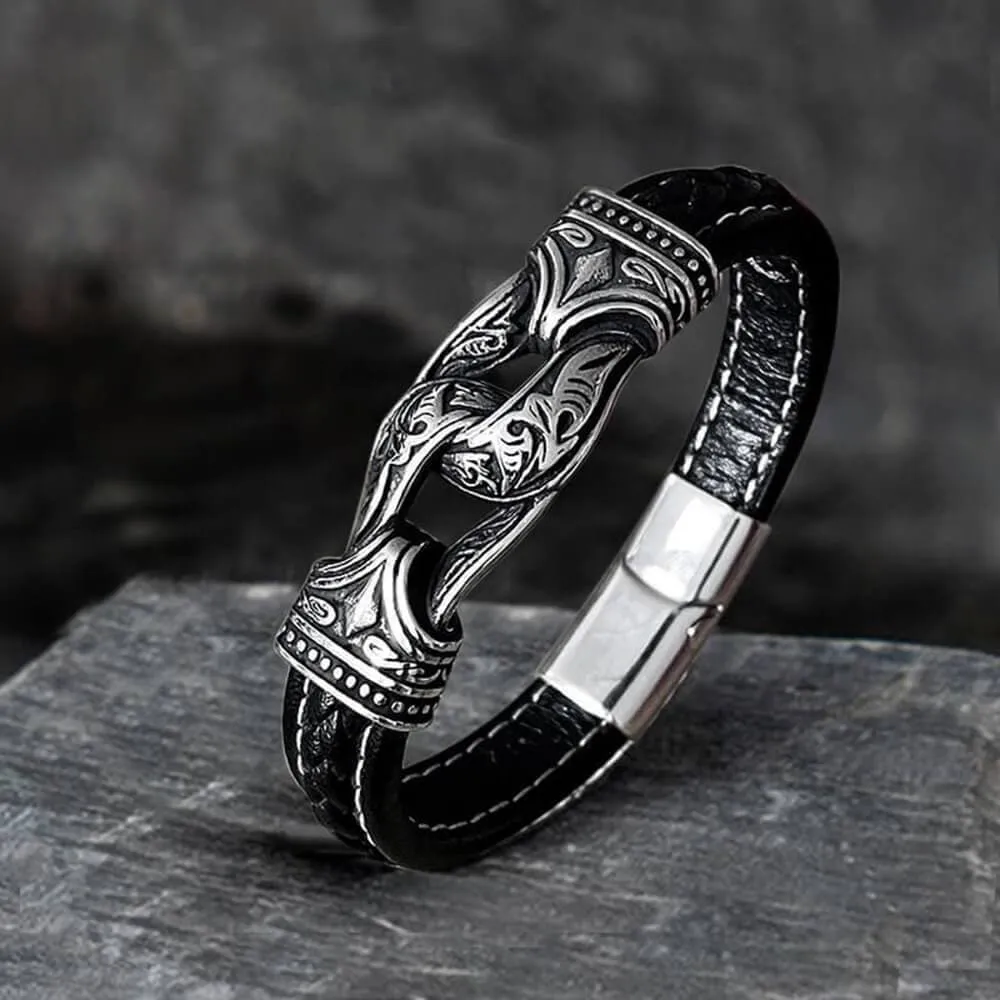 Carved Viking Stainless Steel Leather Bracelet sold by GTHIC