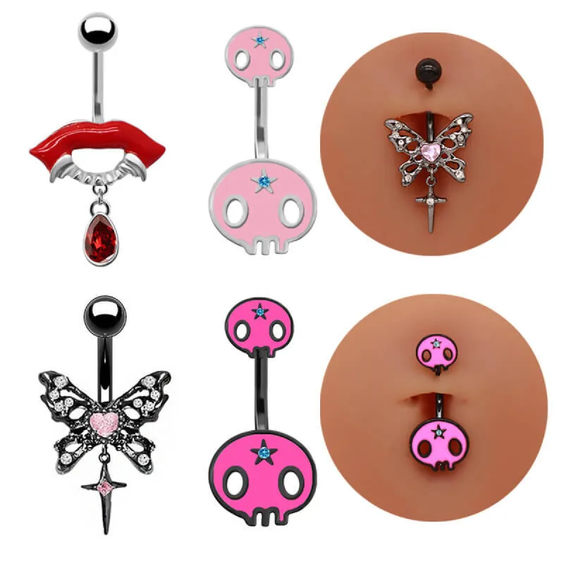 Punk Devil Lips Skull Zinc Belly Button Ring sold by GTHIC
