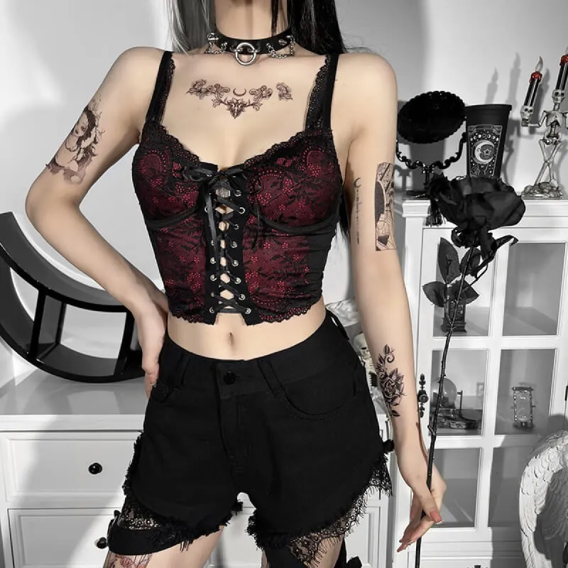 Goth Lace-Up Polyester Crop Top sold by GTHIC