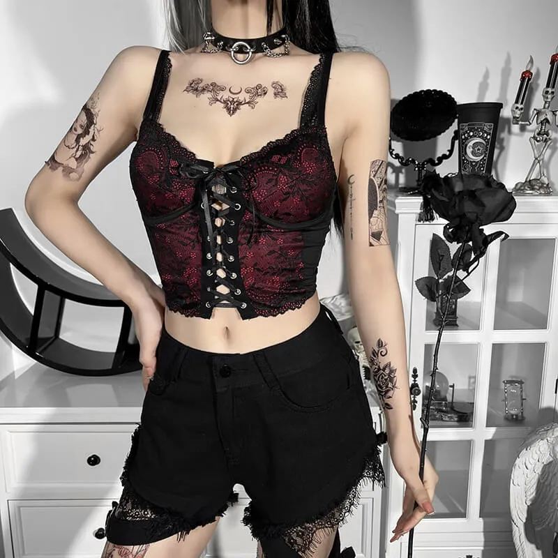 Goth Lace-Up Polyester Crop Top sold by GTHIC