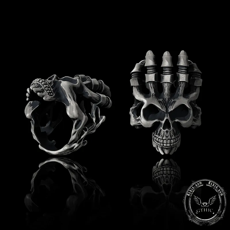 Exaggerated Manipulator Skull Sterling Silver Ring sold by GTHIC product image thumbnail 3