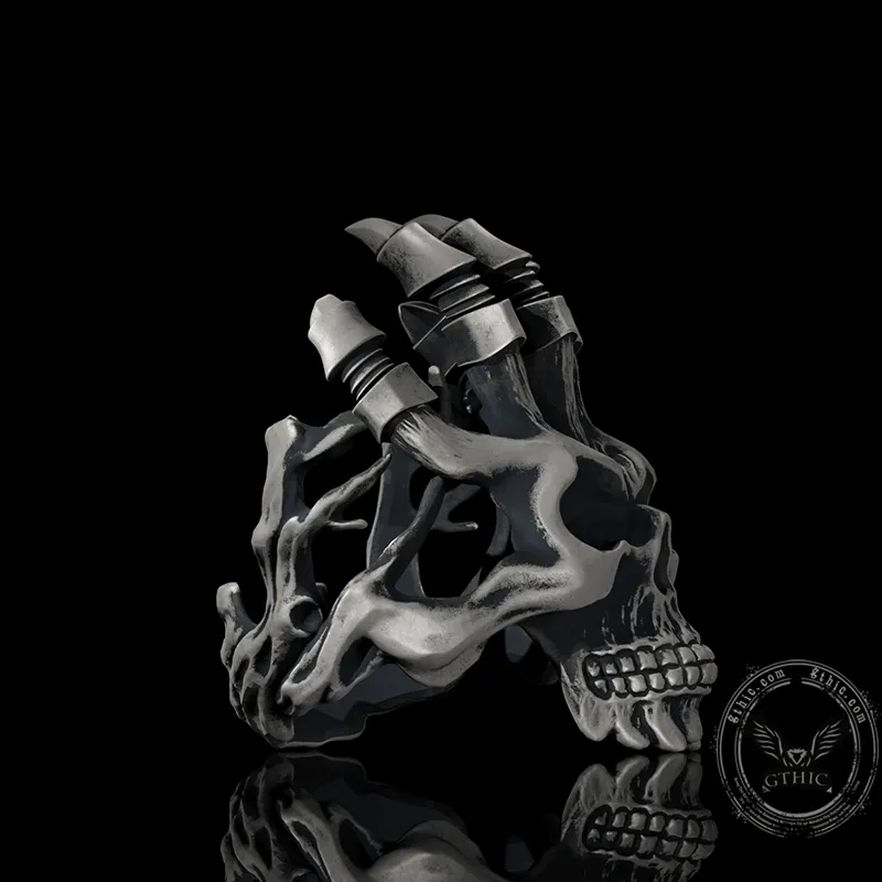 Exaggerated Manipulator Skull Sterling Silver Ring sold by GTHIC product image thumbnail 2