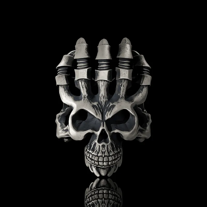 Exaggerated Manipulator Skull Sterling Silver Ring sold by GTHIC
