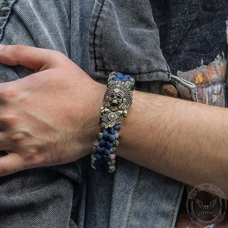 Indian Warrior Brass Skull Paracord Bracelet sold by GTHIC product image thumbnail 2