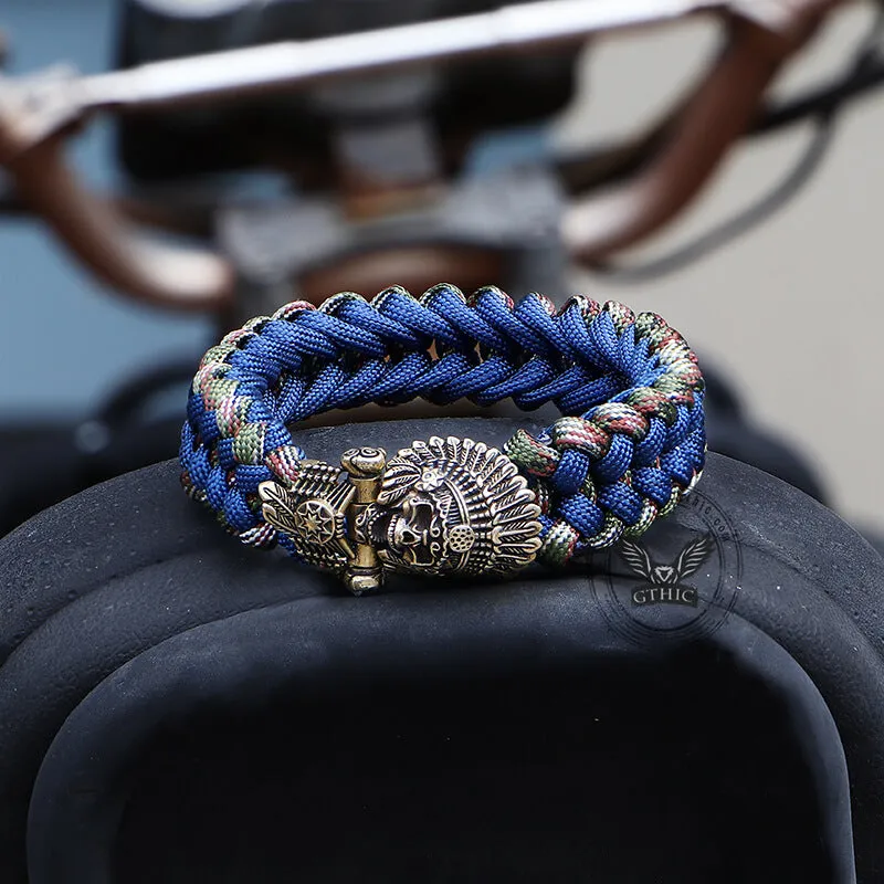 Indian Warrior Brass Skull Paracord Bracelet sold by GTHIC product image thumbnail 4