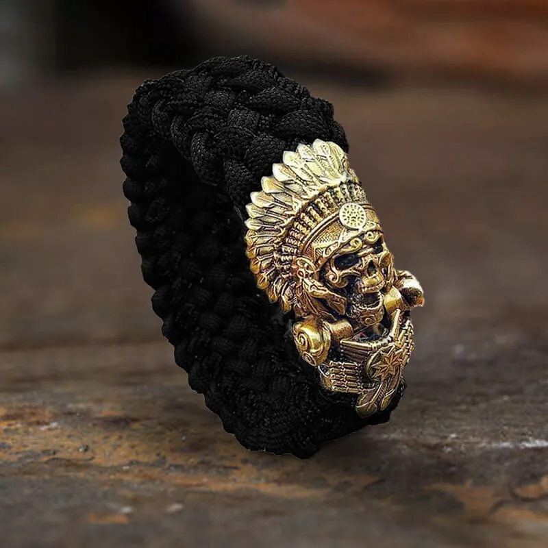 Indian Warrior Brass Skull Paracord Bracelet sold by GTHIC product image thumbnail 3