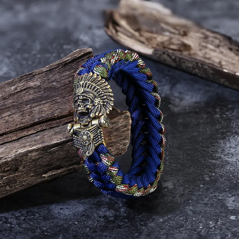 Indian Warrior Brass Skull Paracord Bracelet sold by GTHIC