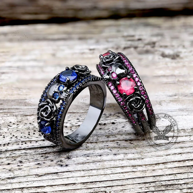 Black Flower Skull Inlaid Zircon Brass Ring sold by GTHIC product image thumbnail 5