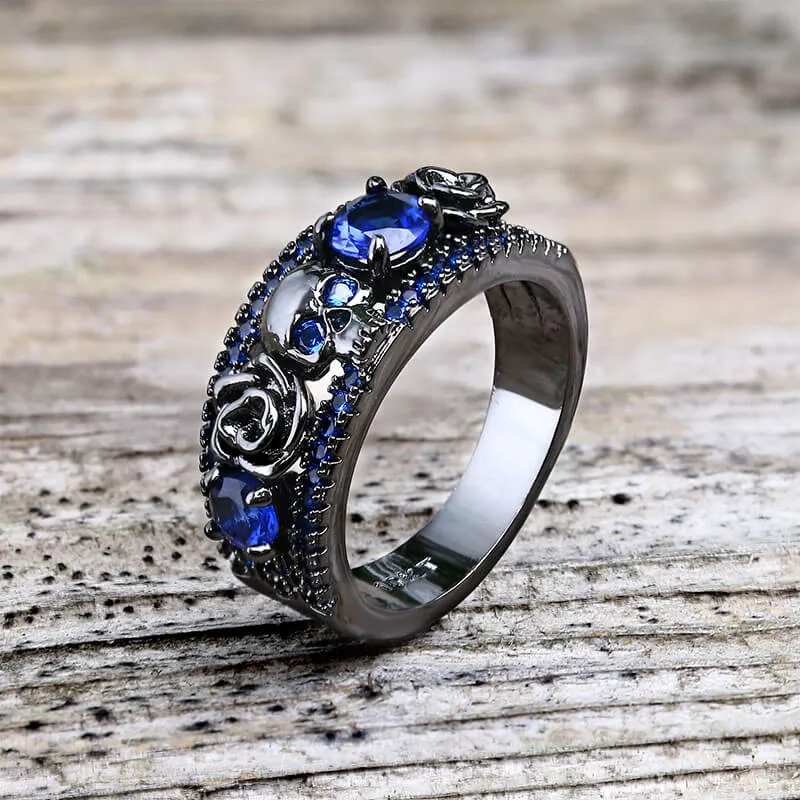 Black Flower Skull Inlaid Zircon Brass Ring sold by GTHIC product image thumbnail 4
