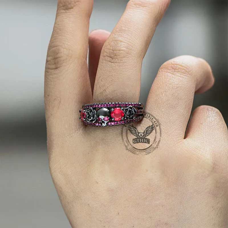 Black Flower Skull Inlaid Zircon Brass Ring sold by GTHIC product image thumbnail 2