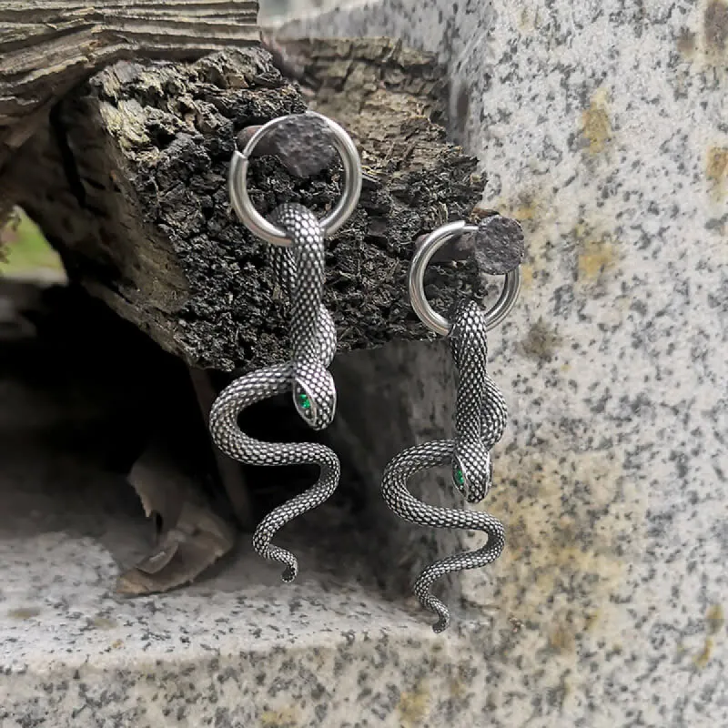 Green Eye Snake Stainless Steel Drop Earrings sold by GTHIC