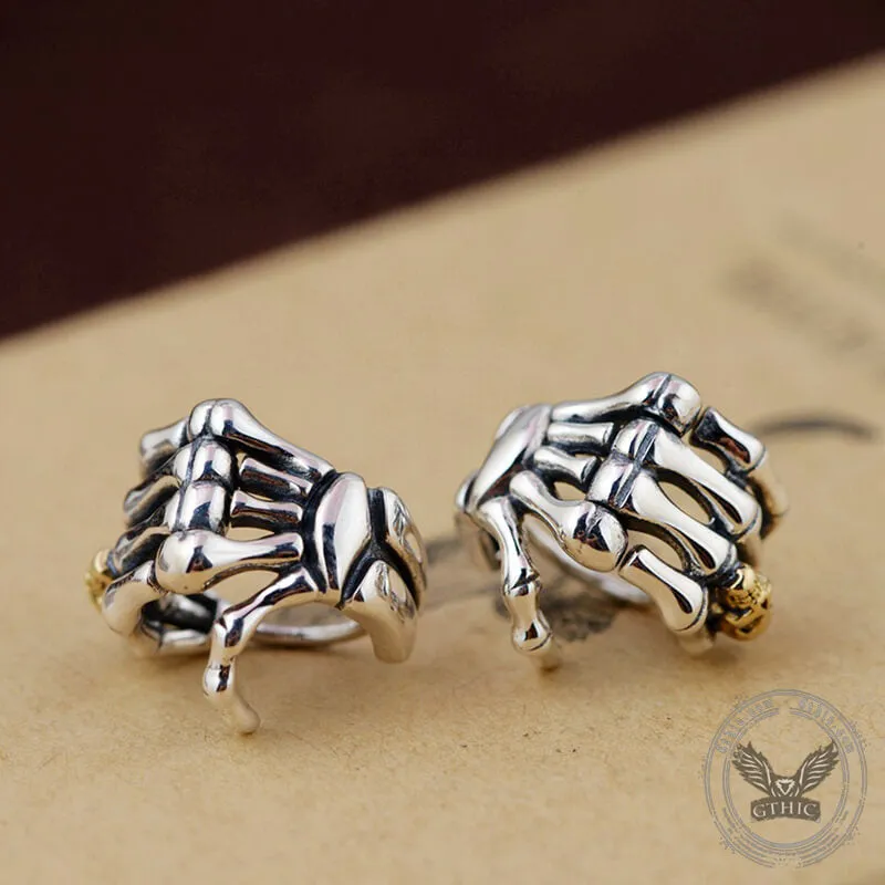 Skull Hand Sterling Silver Goth Earrings sold by GTHIC product image thumbnail 3