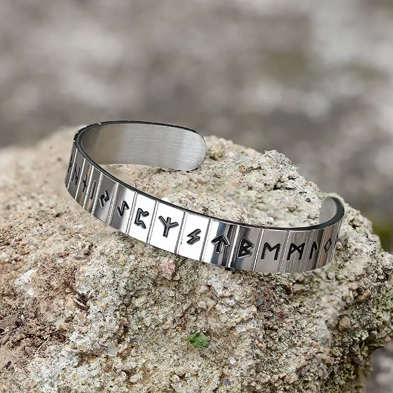 Runes Stainless Steel Viking Cuff Bracelet sold by GTHIC