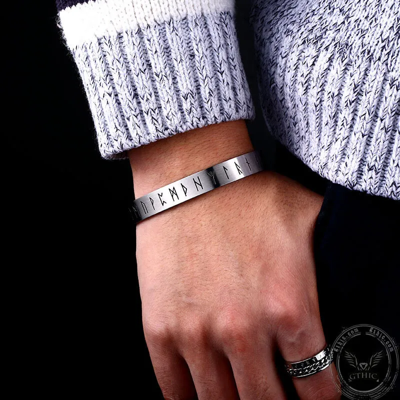 Runes Stainless Steel Viking Cuff Bracelet sold by GTHIC product image thumbnail 2