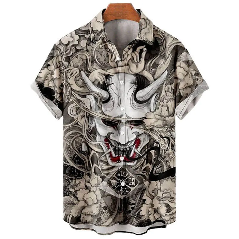 Japanese Oni Print Polyester Shirt sold by GTHIC