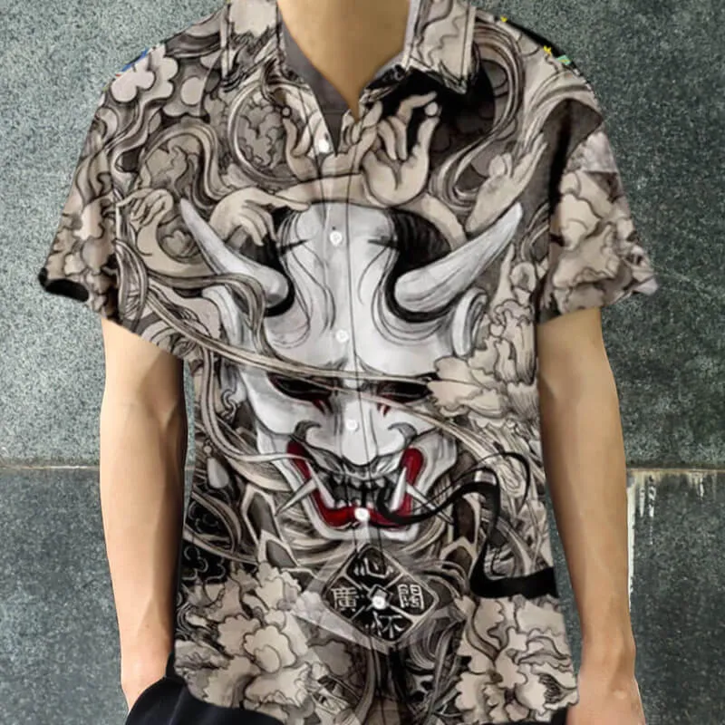 Japanese Oni Print Polyester Shirt sold by GTHIC product image thumbnail 2