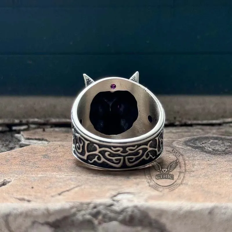 Vintage Red Eyed Wolf Zircon Sterling Silver Ring sold by GTHIC product image thumbnail 5