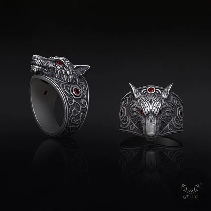 Vintage Red Eyed Wolf Zircon Sterling Silver Ring sold by GTHIC product image thumbnail 2