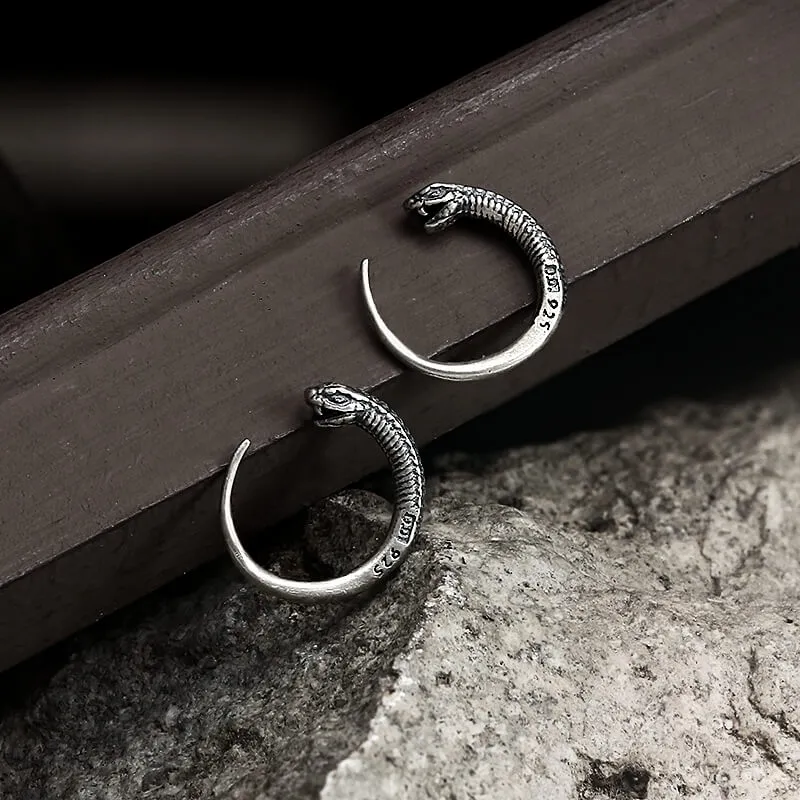 Vintage Snake-Shaped Sterling Silver Hoop Earrings sold by GTHIC product image thumbnail 2