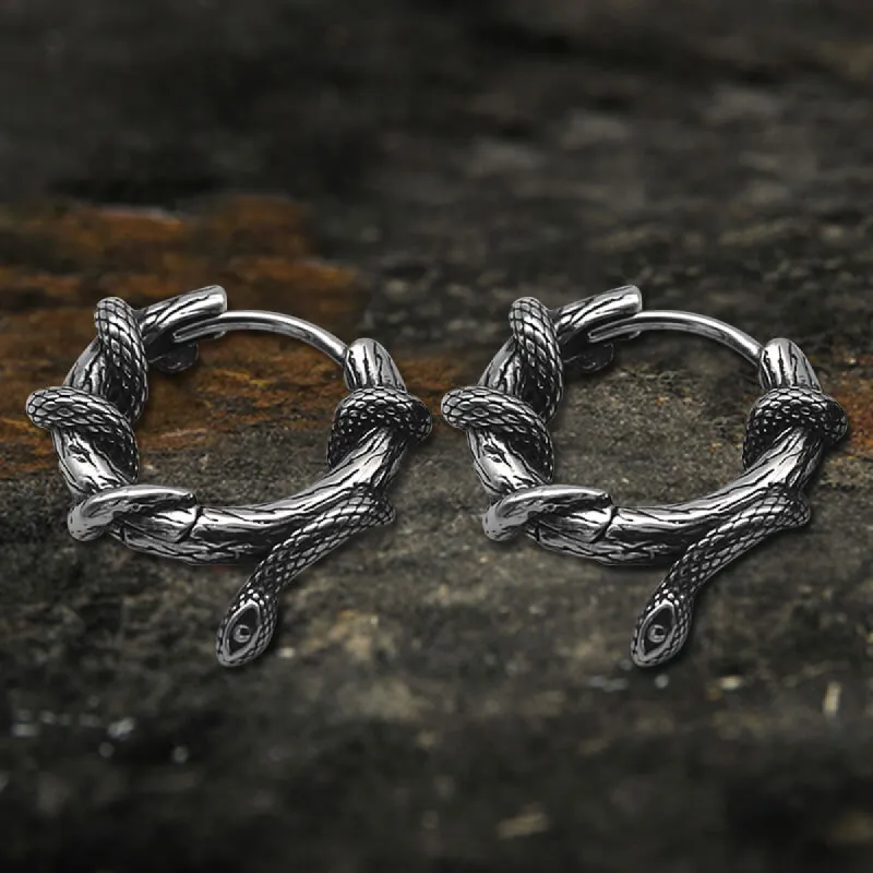 Snake Entwined Vines Stainless Steel Hoop Earrings sold by GTHIC