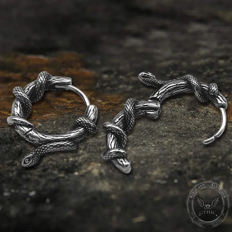 Snake Entwined Vines Stainless Steel Hoop Earrings sold by GTHIC product image thumbnail 4