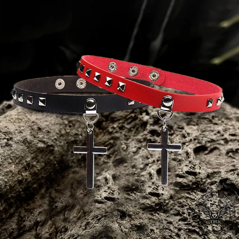 Punk Rivet Cross Pu Leather Choker Necklace sold by GTHIC