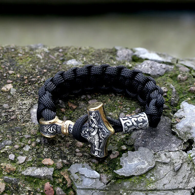 Thor's Hammer Braided Stainless Steel Paracord Bracelet sold by GTHIC