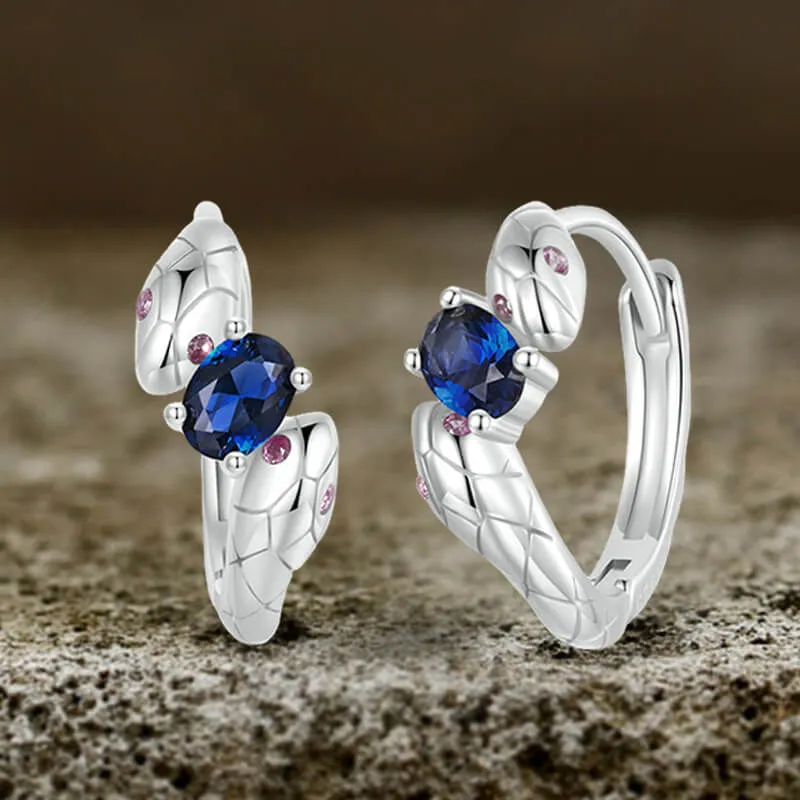 Snake Inlaid Blue Stone Sterling Silver Earrings sold by GTHIC