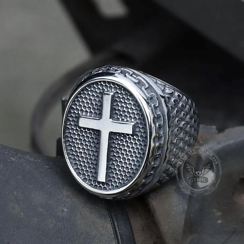 Dragon Scale Pattern Stainless Steel Cross Ring sold by GTHIC product image thumbnail 4