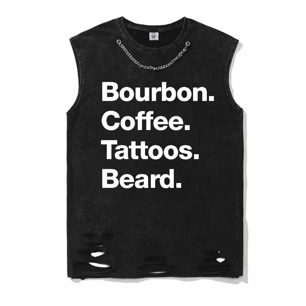 Vintage Washed Bourbon Coffee Tattoos Beard Cotton Vest Top sold by GTHIC