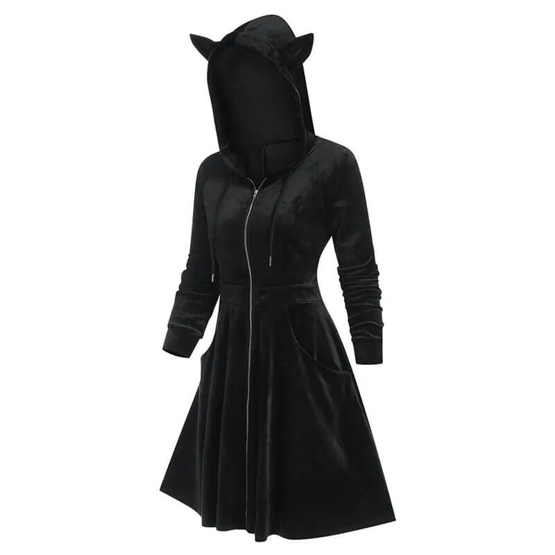 Gothic Black Devil Horn Hooded Dress sold by GTHIC