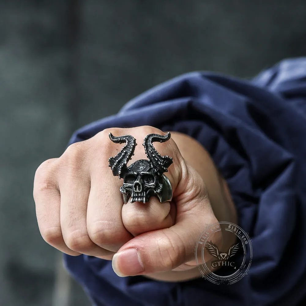 Horned Satan Devil Skull Stainless Steel Ring sold by GTHIC product image thumbnail 2
