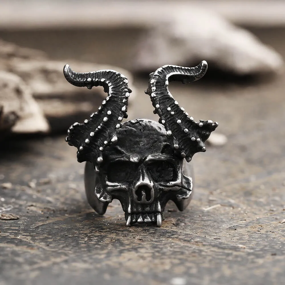 Horned Satan Devil Skull Stainless Steel Ring sold by GTHIC
